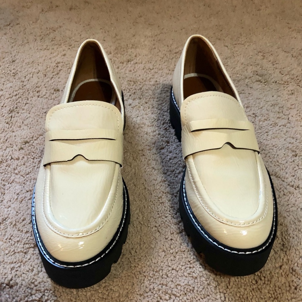 Franco Sarto Cream Patent Loafers NWOT